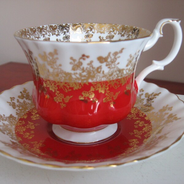 Vintage Royal Albert Red and Gold Tea Cup and Saucer