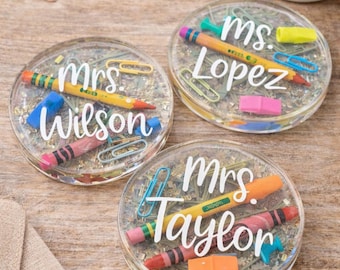Personalized Teacher Resin Coaster | Custom Name Desk Accessory
