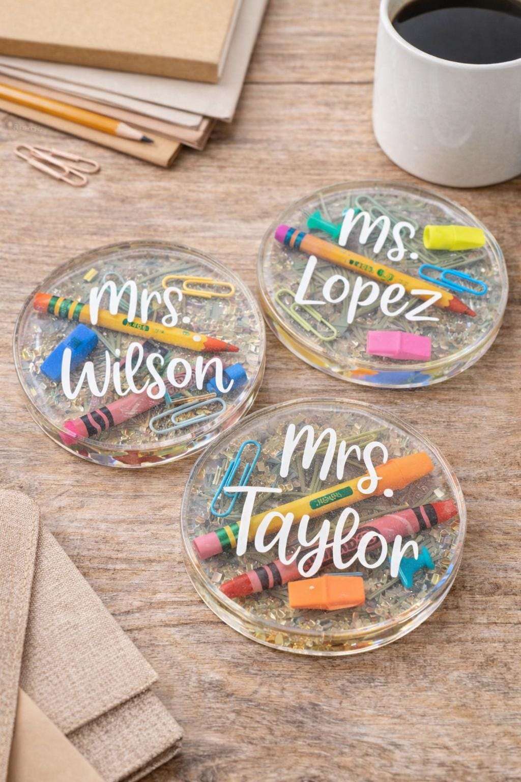 Personalized Teacher Resin Coaster | Custom Name Desk Accessory - Etsy