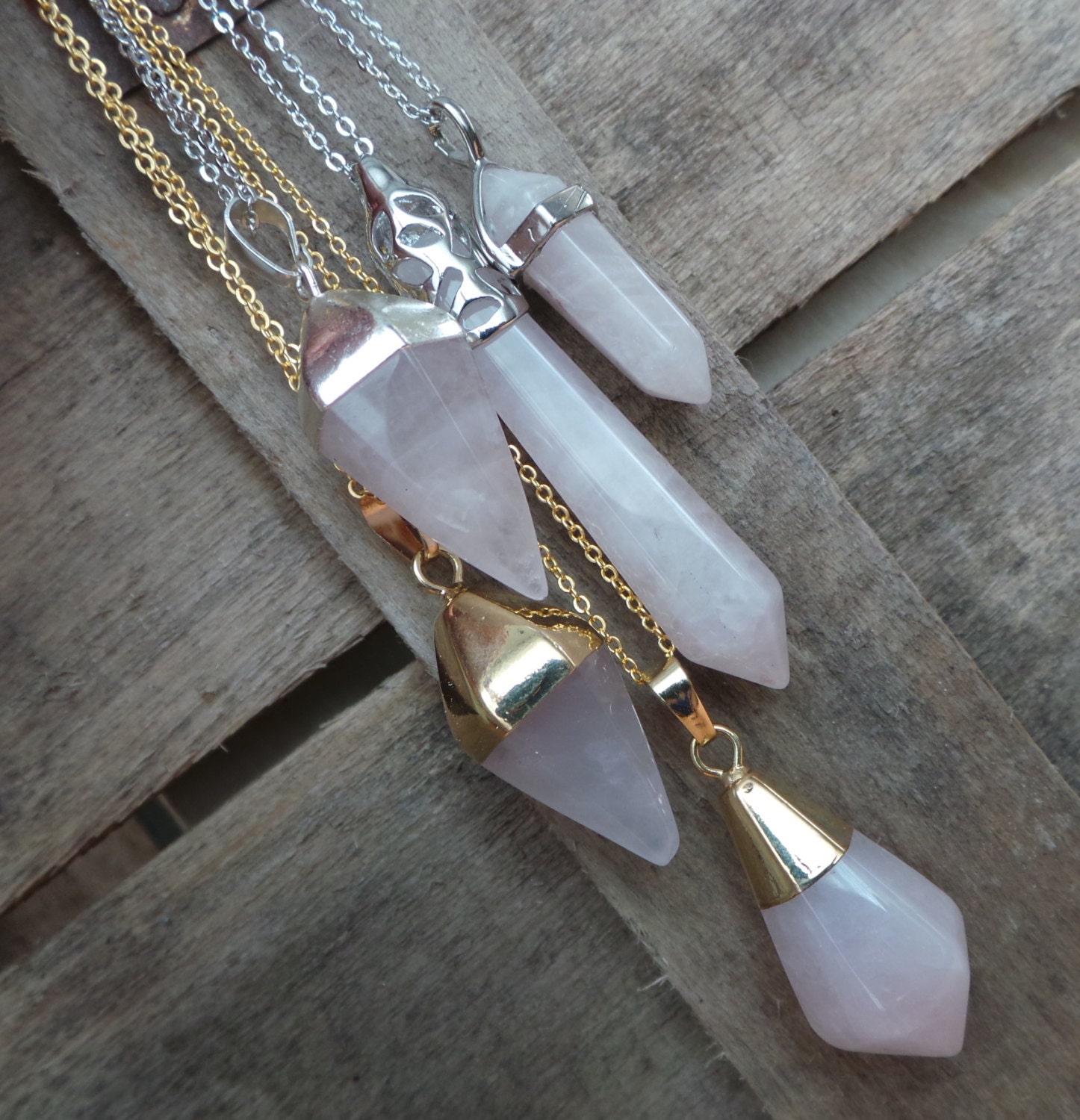 Rose Necklace Quartz Necklace Pendulum Necklaces Crystal Etsy