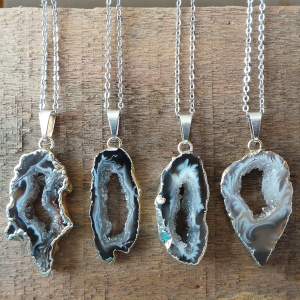 Chalcedony Necklace Grey necklace Layering Necklace Layer Slice chalcedony Pendant Necklace Gift For Her Christmas Gift Crystal necklace