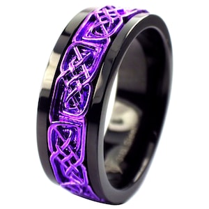 Purple Norse Viking Spinner Ring Black Stainless Steel Celtic Anti Anxiety Band Sizes 3-17