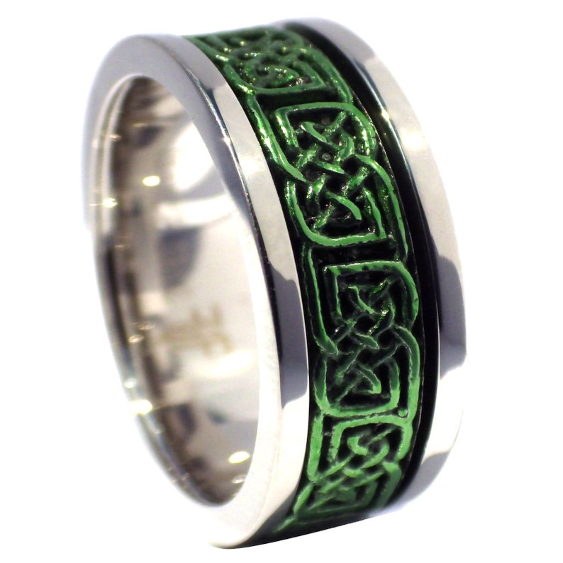 Green Celtic Spinner Ring Womens Mens Handfasting Wedding