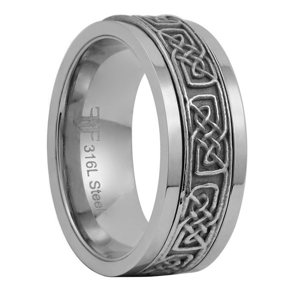 Norse Knot Viking Spinner Ring Silver Stainless Steel Celtic Anti Anxiety Band