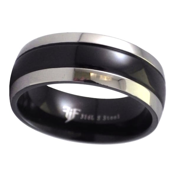 Black Wedding Band Mens Womens Stainless Steel Casual Ring 8mm Comfort Fit Sizes 7-13