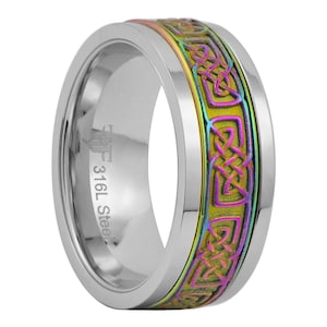 Rainbow Celtic Spinner Ring Womens Mens Stainless Steel Meditation Band Sizes 3-17