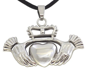 Celtic Claddagh Necklace Womens Silver Stainless Steel Clada Pendant