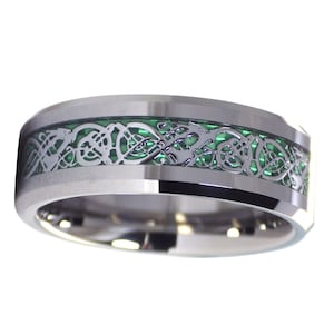 Green Celtic Dragon Tungsten Ring 8mm Mens Womens Wedding Band Sizes 6-17