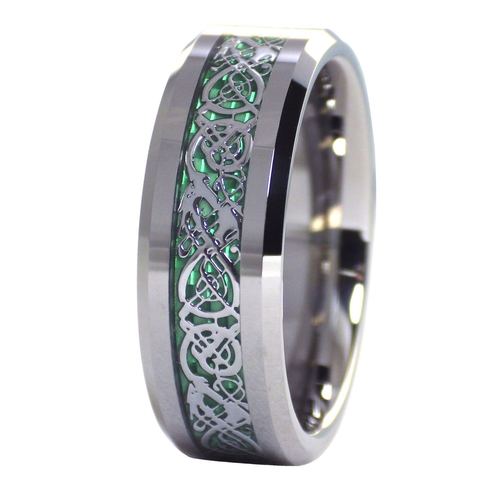 Green Celtic Dragon Tungsten Ring 8mm Mens Womens Wedding Band Etsy