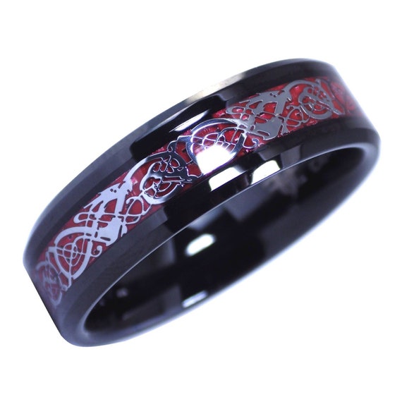 Fantasy Forge Jewelry Tungsten Celtic Dragon Ring Viking Black Wedding Band Handfasting Sizes 6-15