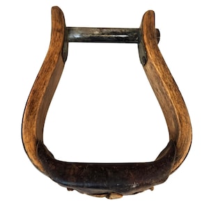 Vintage Wooden & Metal Rustic Stirrup With Leather County Western Farmhouse Decor