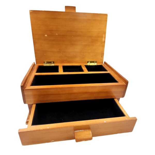 Wood Jewelry Box 8x5.5x3.5 inches with drawer, inside is lined with velvet