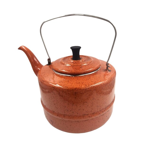 Paula Deen Signature Orange Enamelware Graniteware Kitchen Tea Kettle Pot Stove Top