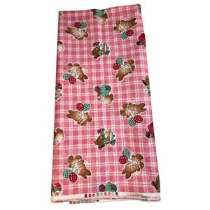 Vintage Pink Bunny Fabric Plaid Cotton Poly Children Novelty Fabric 1.75 Yards Sewing Material
