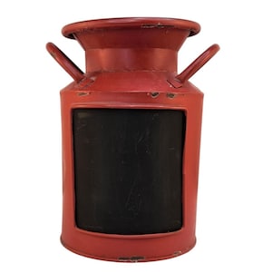 Rustic Red Metal Milk Jug Planter Vintage Farmhouse Chalkboard Vase Organizer Decor