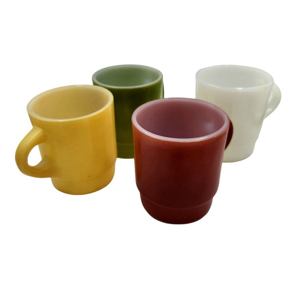 Fire King Anchor Hocking Vintage Coffee cups Set of 4-White, Green, Yellow, Brown