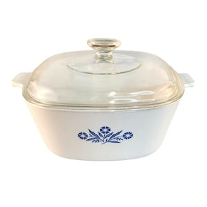 Corning Ware 2.5 Qt Blue Cornflower Casserole Dish With Lid Made In U.S.A. Durable Glass & Ceramic Bakeware