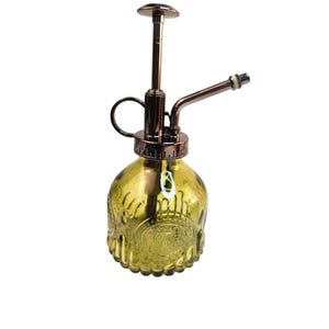 Glass Mister Spray Pickle Olive Green Bottle With Pump works for Plant , Hair, Crafts 6.8 oz.