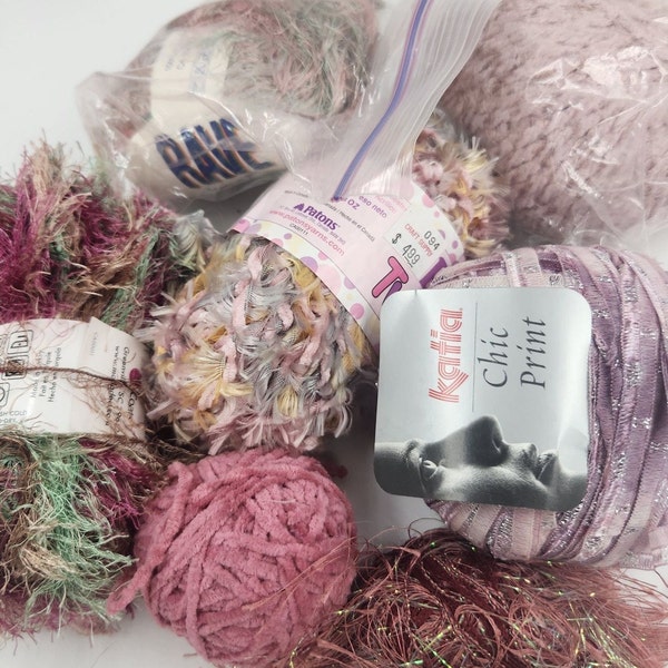 Yarn Lot for Lavender, Pink, Green, Crocheting, Knitting, Junk Journaling, Ephemera, Sewing, Mixed Media Craft Lot