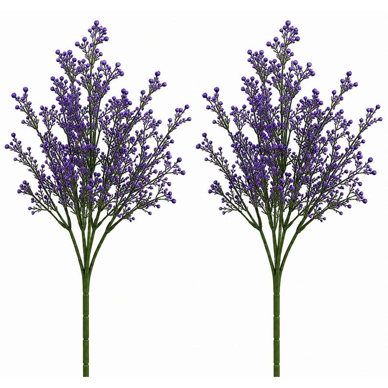 Juego de 2 arbustos de ramas de bayas moradas artificiales, ramo de bayas artificiales, adorno floral de estilo rústico, relleno para jarrones, decoración campestre, suministros para hacer coronas. imagen 1