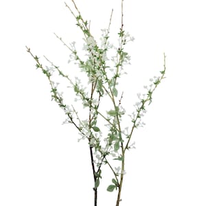 May include: Artificial floral stems with delicate white flowers and small green leaves. The stems are a natural brown color, creating a realistic appearance. Perfect for adding a touch of nature to home decor or crafting projects.