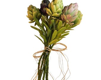 Artificial Protea Flower Stems Bouquet - Mixed Colors For Home Décor Wedding & Craft Use