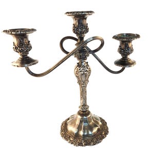 Vintage Ornate Silverplate 3-Arm Candelabra Rococo Style Midcentury 1960 Decorative Piece