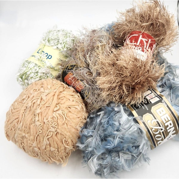 Yarn Lot Bluegrey, Cream, White for Crocheting, Knitting, Fiber Art, Junk Journaling, Ephemera, Sewing, Mixed Media Craft Lot