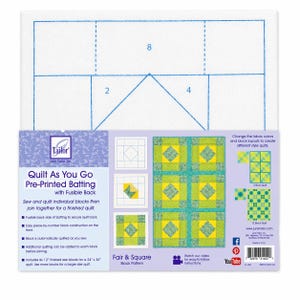 June Tailor Quilt As You Go Batting Fair Square 12 Inch Blocks Pre Printed Quilt Kit Fusible Back 24x36 Quilt Sewing Supply