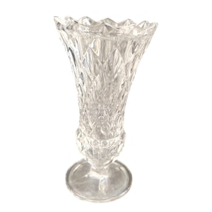 Vintage Crystal Clear Diamond Cut Vase With Flared Rim & Pedestal Base