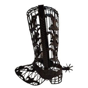 Western Cowboy Boot Wine Cork Holder Black Metal Rustic Chic