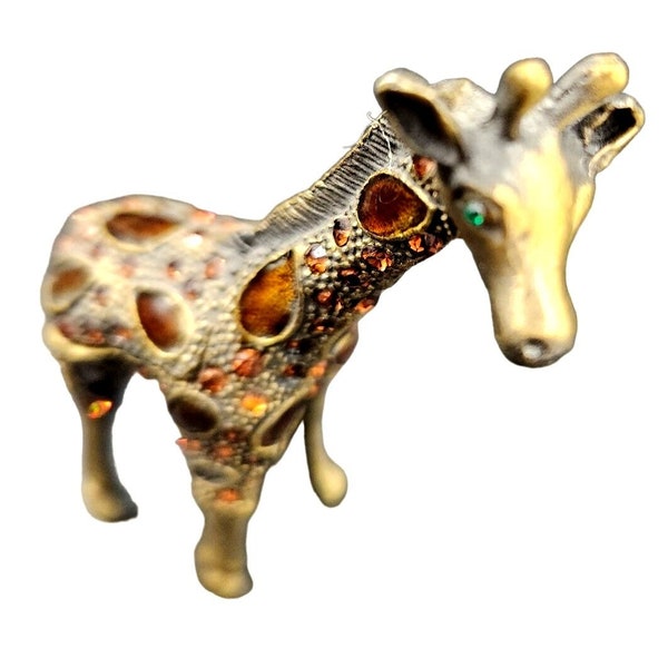 Collectible Enameled Giraffe Swarovski Crystal Hinged Trinket Pill Box, African Animal,Collector