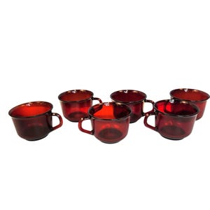 Arcopal France Ruby Red Glass Coffee Cups Set Of 2 Vintage Durable And Elegant Drinkware Collectible High-Quality European Craftsmanship
