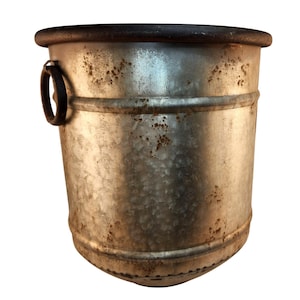 LG Galvanized Metal Bucket With Rusted Patina & Handles Vintage