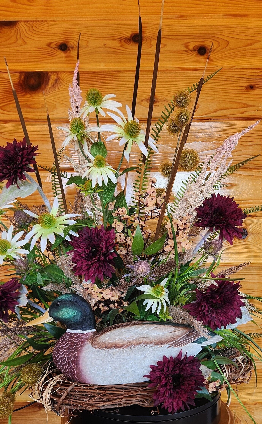 MALLARD DUCK FLORAL Arrangement Large Floral Great Entryway or Mantel