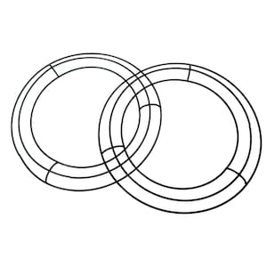 May include: Two black metal wreath frames, overlapping slightly. Each frame is a double-ring design with internal supports, perfect for crafting seasonal or decorative wreaths. The frames are set against a plain white background.