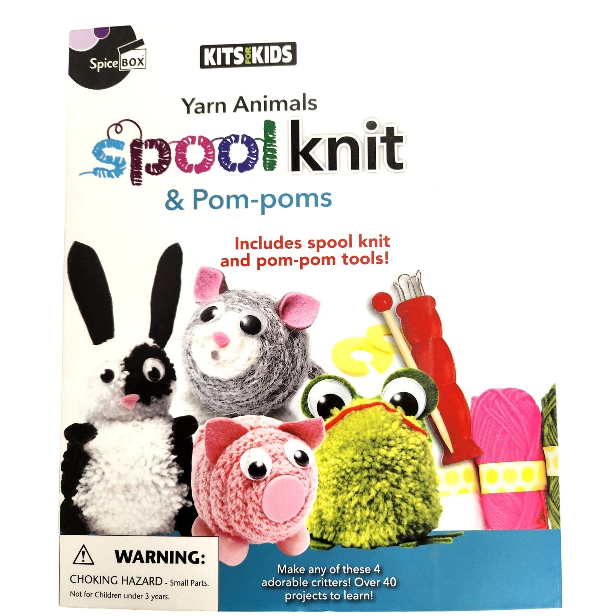 Spice Box Kits for Kids, Yarn Animals Spool Knit & Pompoms, Over 40