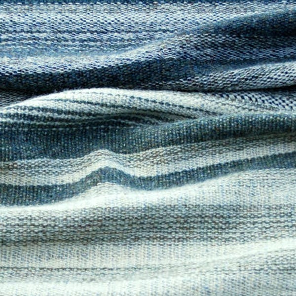 Soft Shetland and Harris wool blanket handwoven in Devon in colours of the sea on the shore