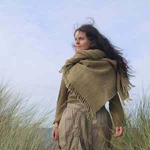 Handwoven Shetland wool shawl modelled on Breton sand dunes