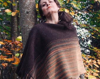 October Oak: Jacob wool poncho handwoven and plant dyed