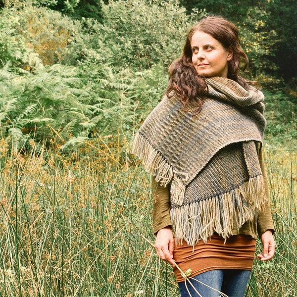 Faded Glade: slate shawl handwoven in dip-dyed wool