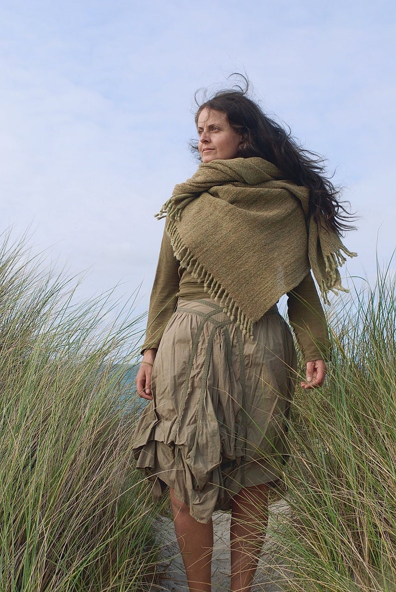 Handwoven Shetland wool shawl modelled on Breton sand dunes