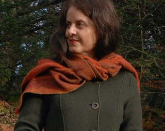 Might Have Been Autumn darker rust scarf handwoven in merino and Shetland or Iona wool