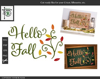 Digital Design "Hello Fall" Instant Download- Includes svg, png, dxf, & eps formats.
