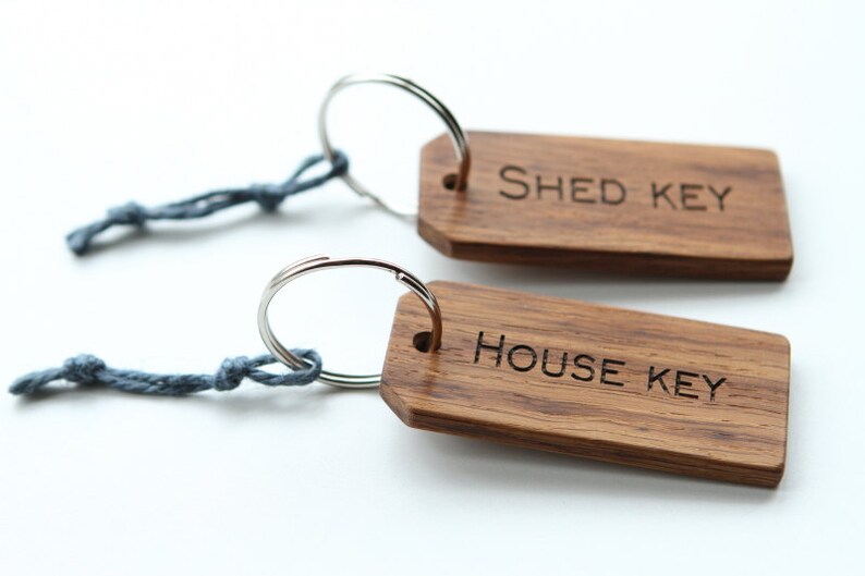 Handmade Large Wood Key Ring House Shed Garage Barn Stable Chain Laser Engraved