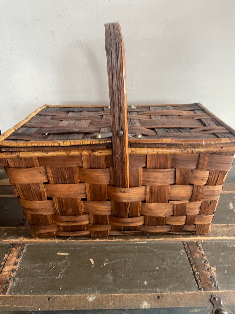 Vintage Wood Slat Picnic Basket Etsy