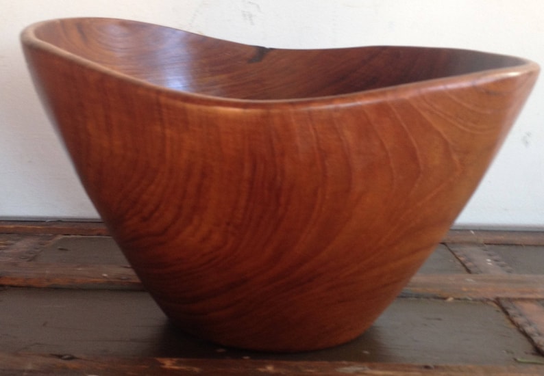Vintage MCM Wood Turned Bowl Etsy