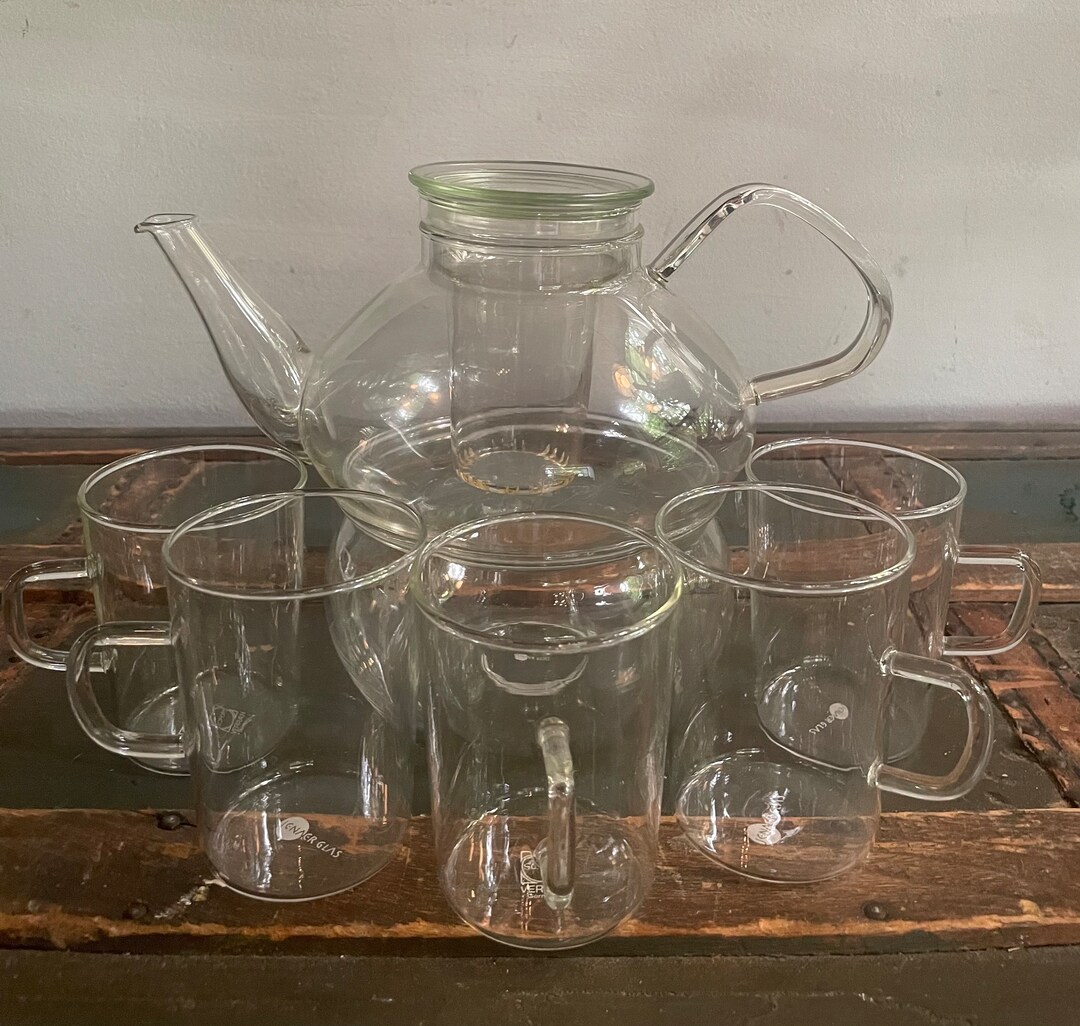 Vintage Jenaer Glass Teapot,warmer and Teacups Etsy