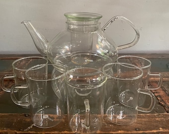 Vintage Jenaer Glass teapot,warmer and teacups