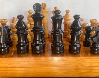 Vintage Oversized Wooden Chess Set